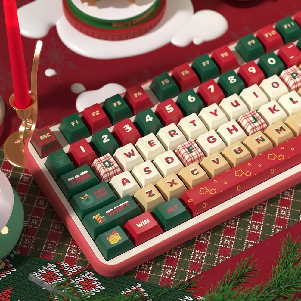 Kyomot-feliz Natal Tema Keycaps Teclado Mecânico Cherry Perfil Keycap Iso Pbt Sub Dye para mx Switch Layout Faça Você Mesmo 158 Chaves