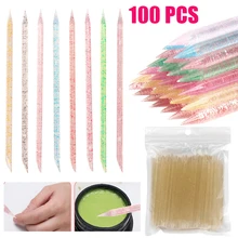 

100Pcs Reusable Crystal Stick Double End Nail Art Cuticle Pusher Cuticle Remover Tool Pedicure Care Nails Manicures Tools