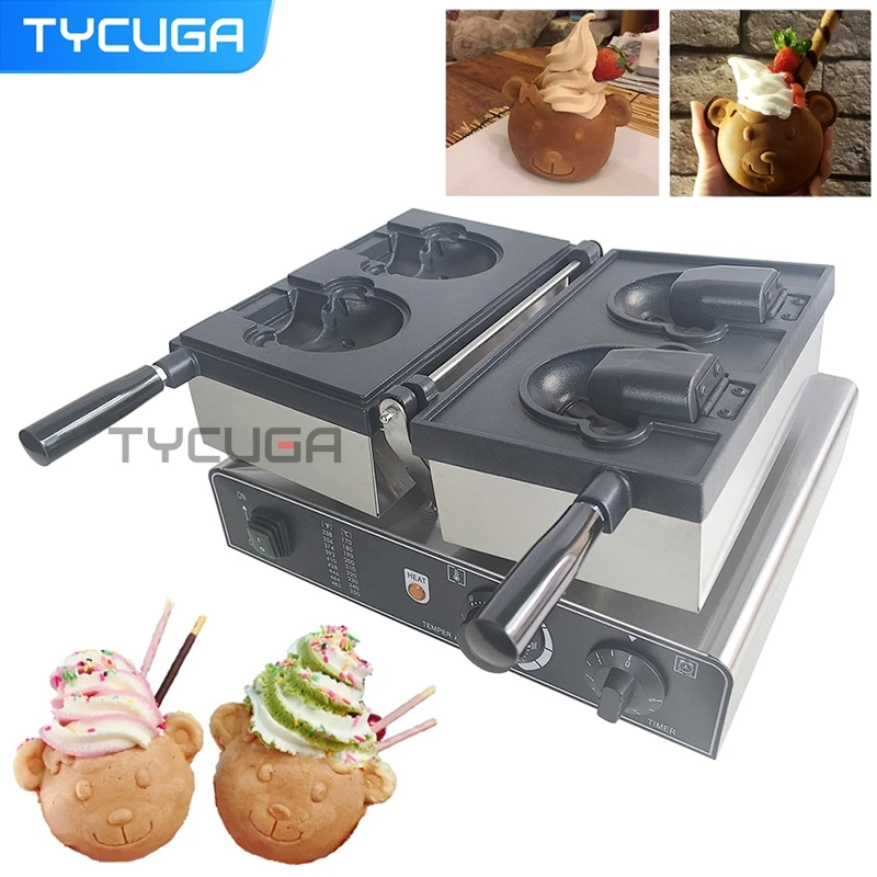 

2 шт., вафельная машинка Taiyaki в форме головы медведя, 1800 Вт