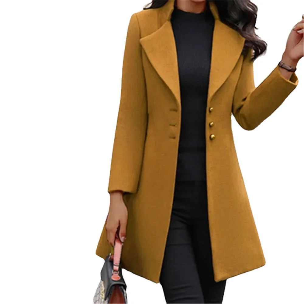 Fashion Women's Long Sleeve Wool Coat Suit Collar Solid Color Long Jacket Jacket Autumn Fashion Long Korean Cardigan Jacket