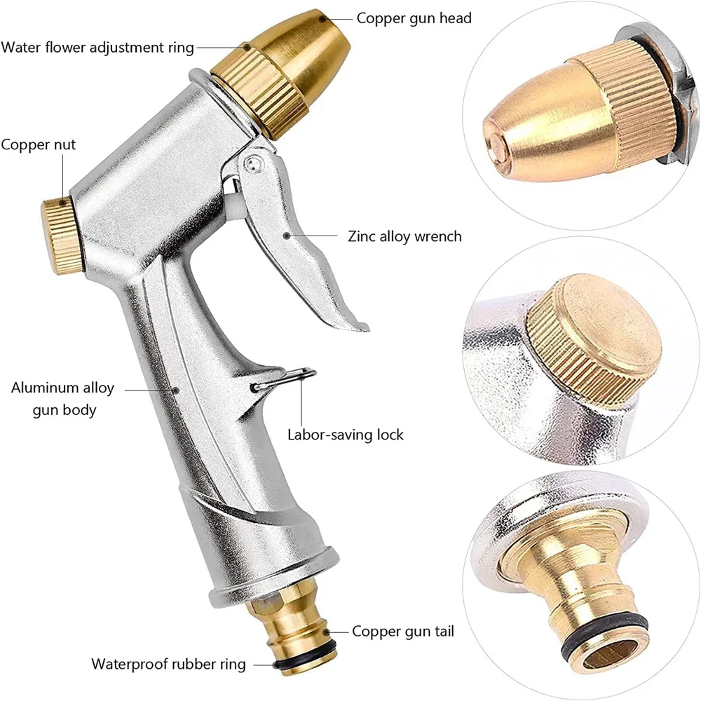 Garden Hose Spray Gun, Metal Garden Hose Nozzle Metal High Pressure Hose Pipe Spray Gun,Plants Watering,Lawn and Garden Cleaning 6