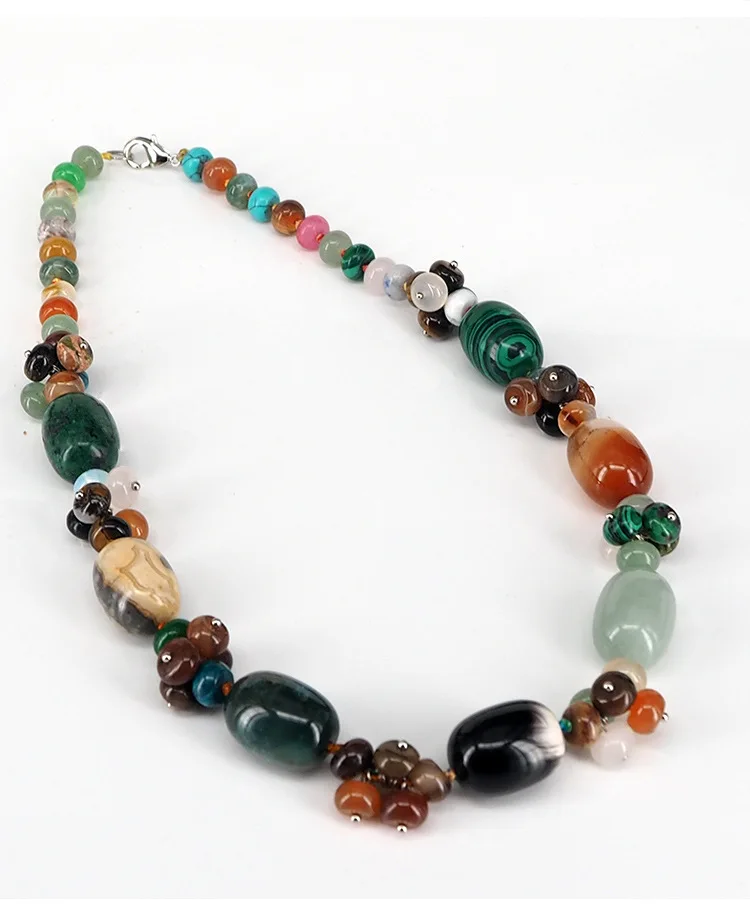 Druzy Natural Crystal Semi-precious Stone Necklace Women's Colorful Necklace Jewelry Round Beads String Energy