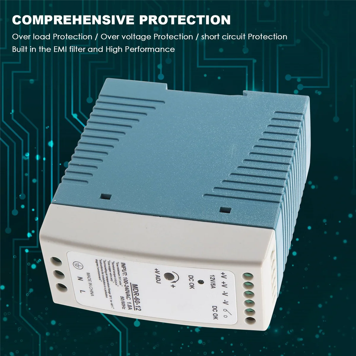 MDR-60 AC-DC 드라이버 전압 조정기 전원 공급 장치, 12V 60W Din 레일, 110V 220V