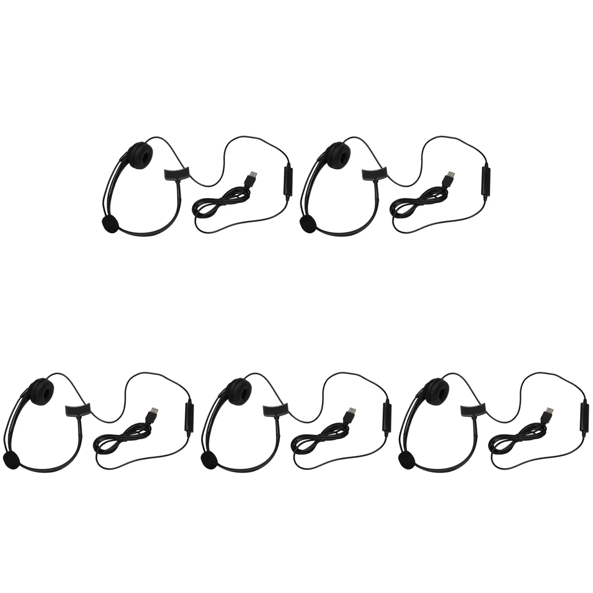 

5X USB Call Center Headset with Noise Cancelling Mic Monaural Headphone for PC Home Office Phone Service Plug and Play