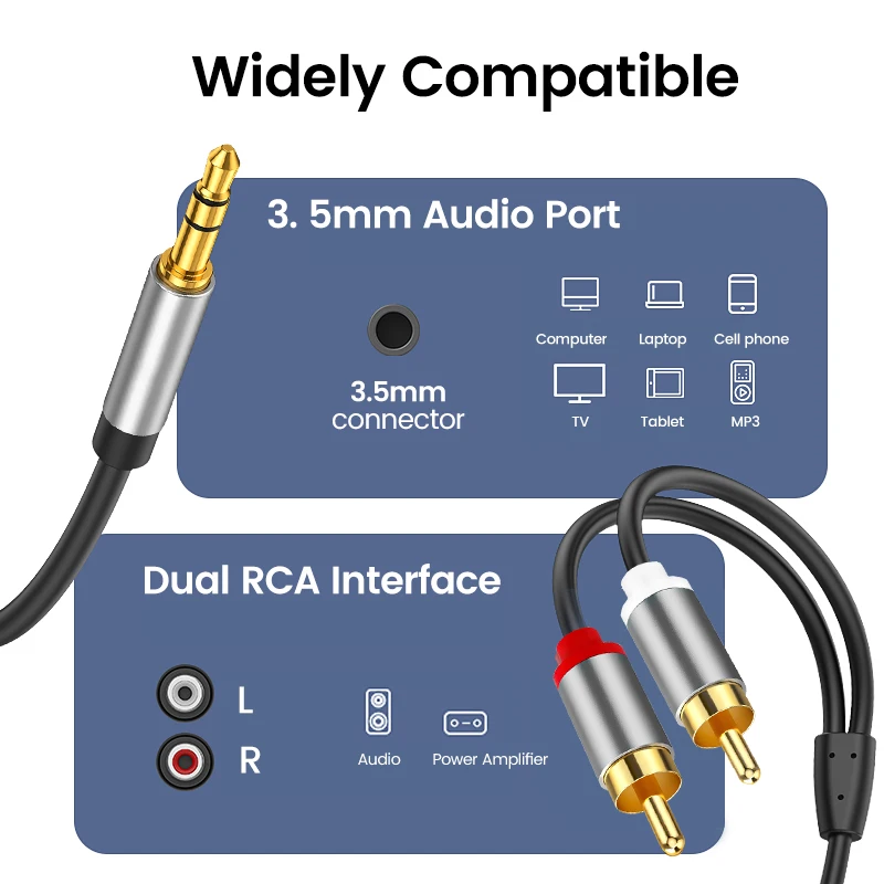 RCA ̺  3.5-RCA  ̺ 3.5mm -2RCA  й Aux ̺, DVD  TV PC Ŀ ̾ ڵ