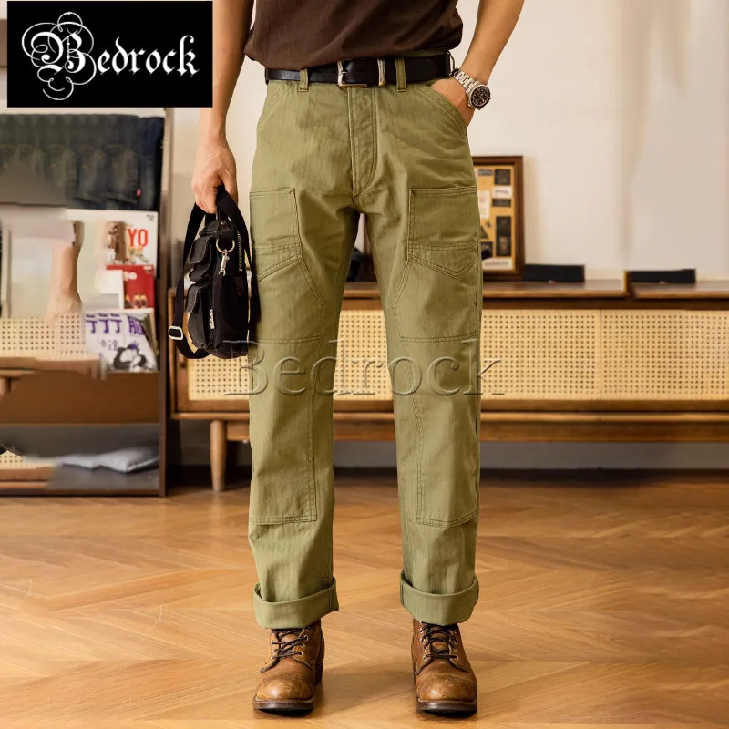 Herringbone Pattern Underground Work Suit Pants For Men High Waist Loose Straight Tube Locomotive Casual Pants Freewheelers Men
