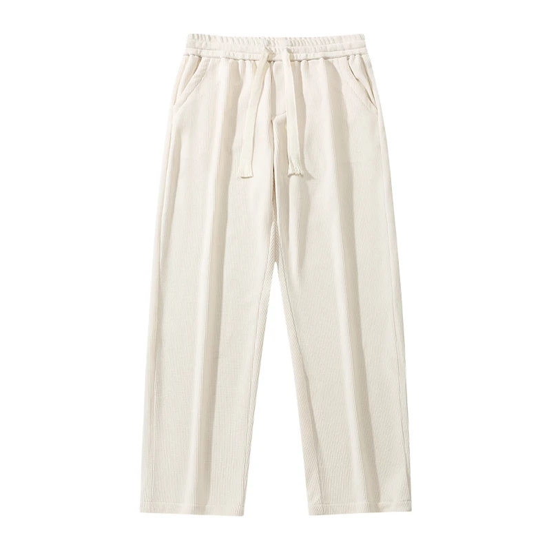 Spring Autumn New Solid Color Fashion Elastic Waist Straight Pants Man High Street Loose Pockets Drawstring All-match Trousers