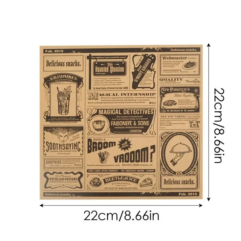ABYP 400Pcs English Newspaper Greaseproof Paper Snack Paper Oil-Absorbent French Fries Sandwich Wrapping Paper, Yellow