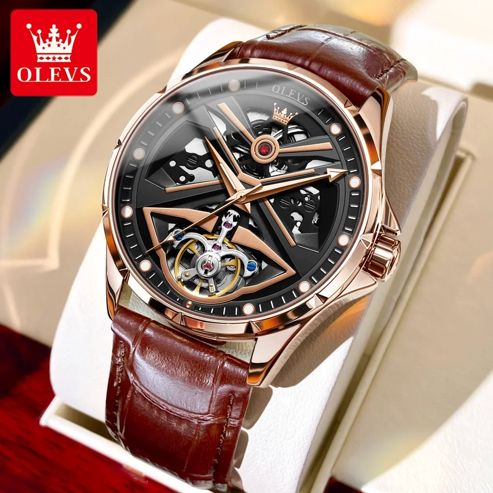

OLEVS 6655 Stainless Steel Strap Fashion Men Wristwatch, Waterproof Automatic Mechanical Hollow-carved Watches For Men