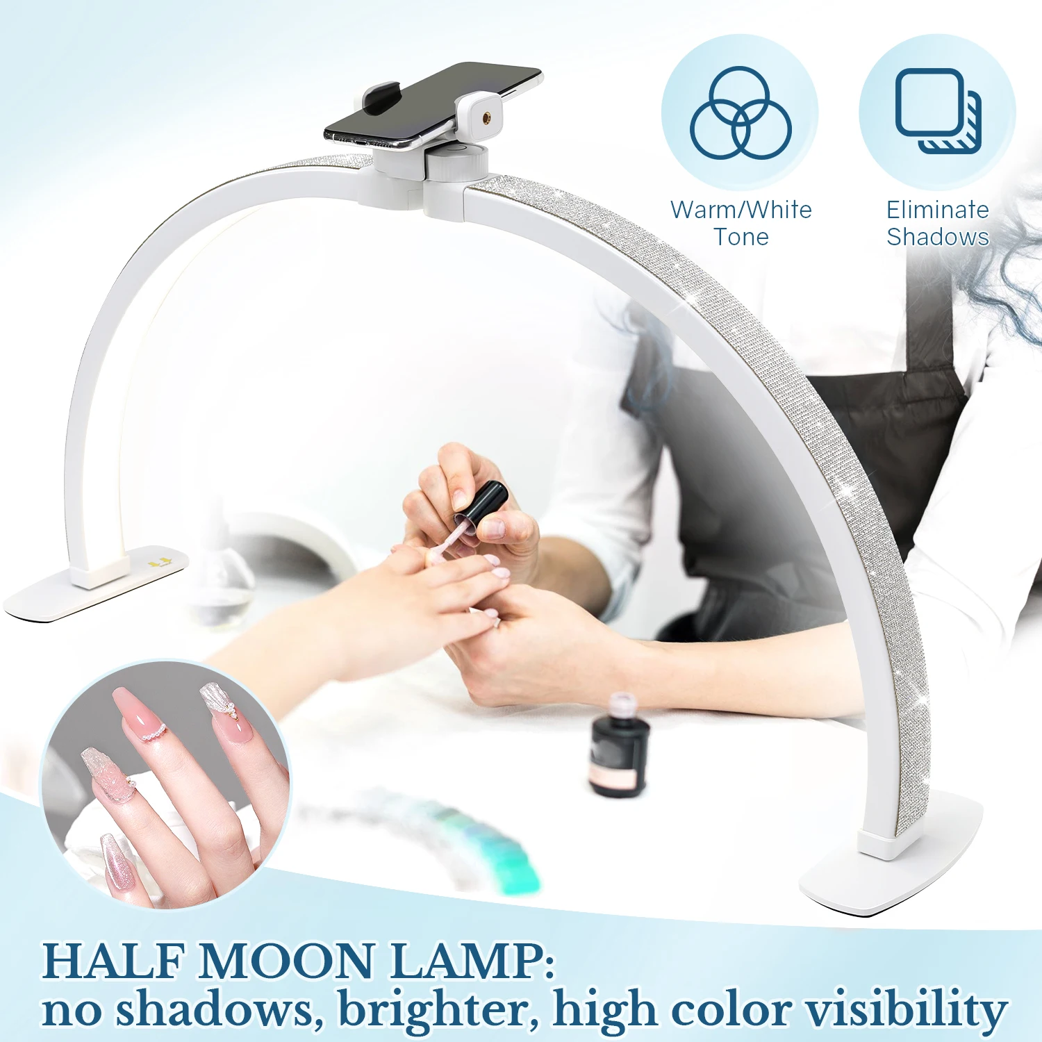 Nail Table Lamp With Diamond Manicure Desk Lamp With Remote LED Half Moon Light For Nails Art Tattoo Salon Eyelash 3