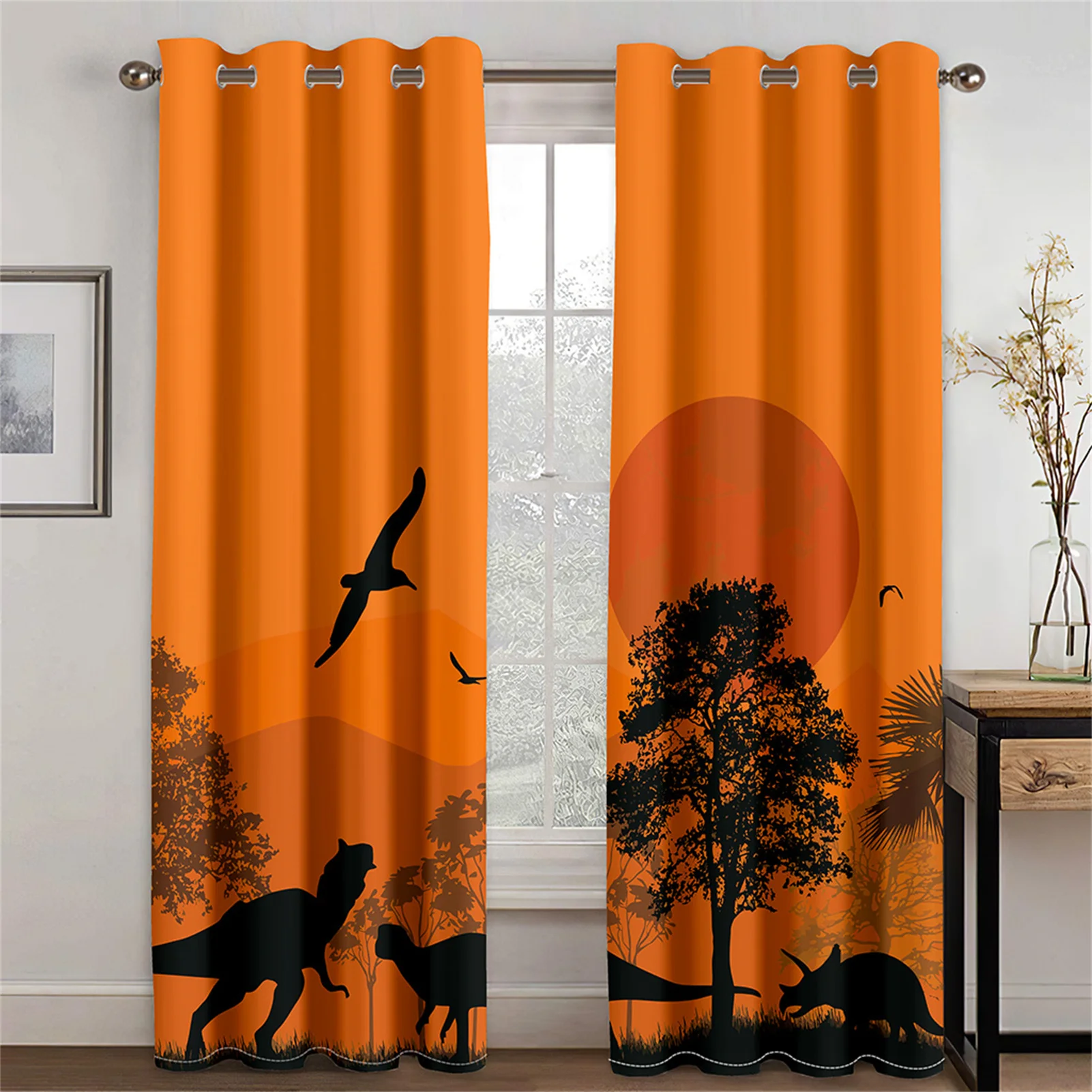 

Kids Cartoon Cute Dinosaur Forest Walk Children's Free Shipping 2 Pieces Thin Shading Window Curtains for Living Room Bedroom