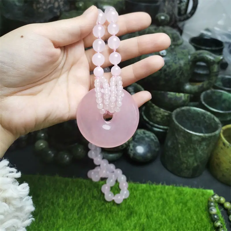 New Natural Ice Powder Crystal Safety Buckle Necklace Women's Fashion Versatile Sweater Chain Jewelry