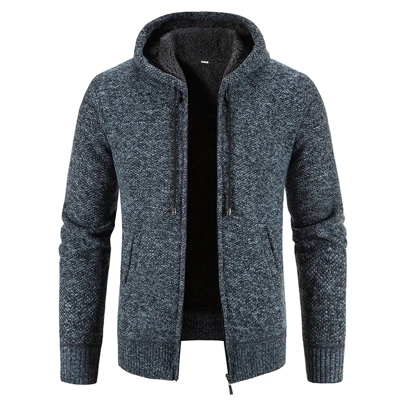 Hooded Cardigan Zipper Sweater 2023 Winter Men Pure Color Casual Plush Thickened Jacket Sweater Hooded Jacket Coat Men Clothing