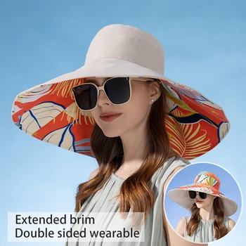 Xinbaoguan 100% Cotton European and American Cross border Women's New Double sided Fisherman Hat Summer Enlarged brim Sun hat
