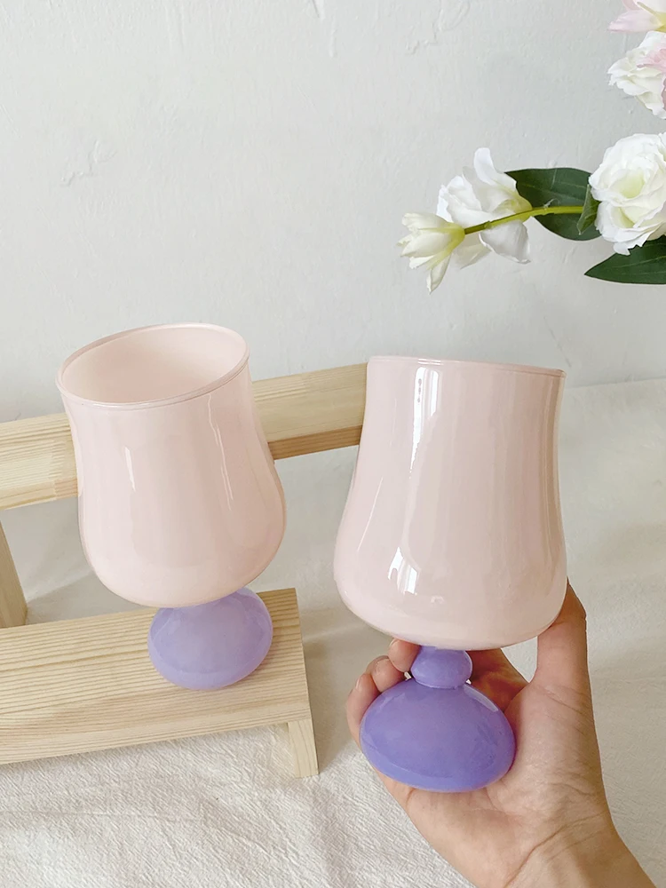 Lovely Purple Tulip Flower Cups Glass Girl's Heart Milk Glass Mug High Borosilicate Water Mug Wine Drinks Cup