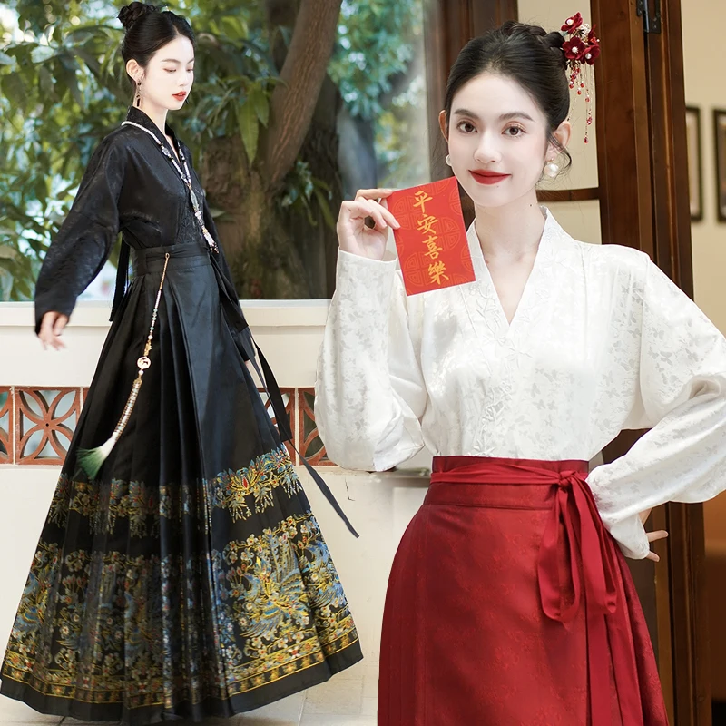 

Новинка, рубашка Miiiix в китайском стиле с косым передом и вышивкой, с длинными рукавами, Женская Весенняя цельная юбка с изображением лошади