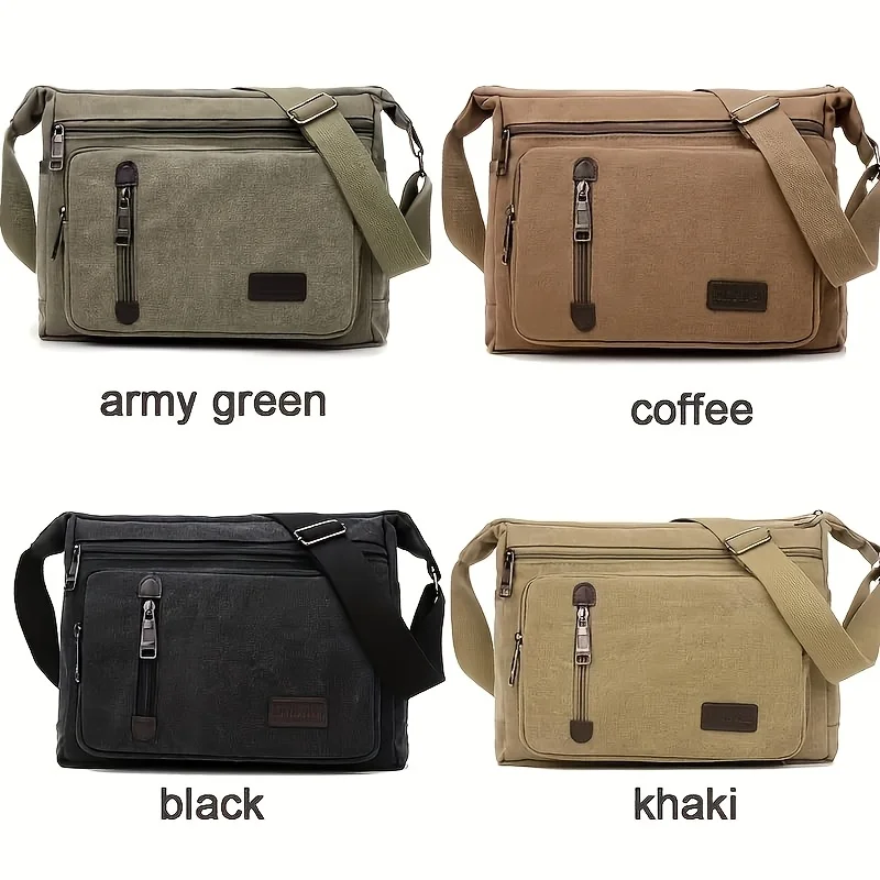 Vintage Messenger Bag with adjustable strap & multi-compartments. Ideal for travel, hiking & daily use. Black, Olive Green,Brown