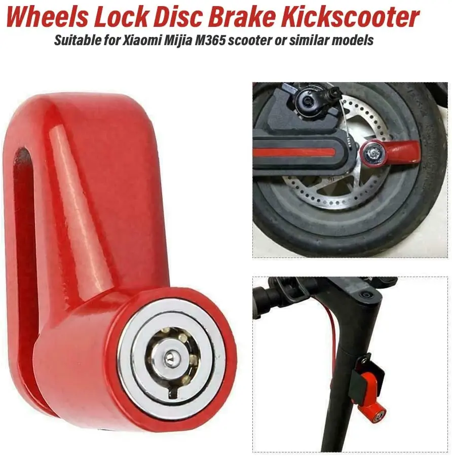Blocco Freno A Disco Per Scooter Elettrico, Lucchetto Antifurto Sicurezza Ruota 6Mm Pin 5Ft Cavo Promemoria Snackle M365 Scooter