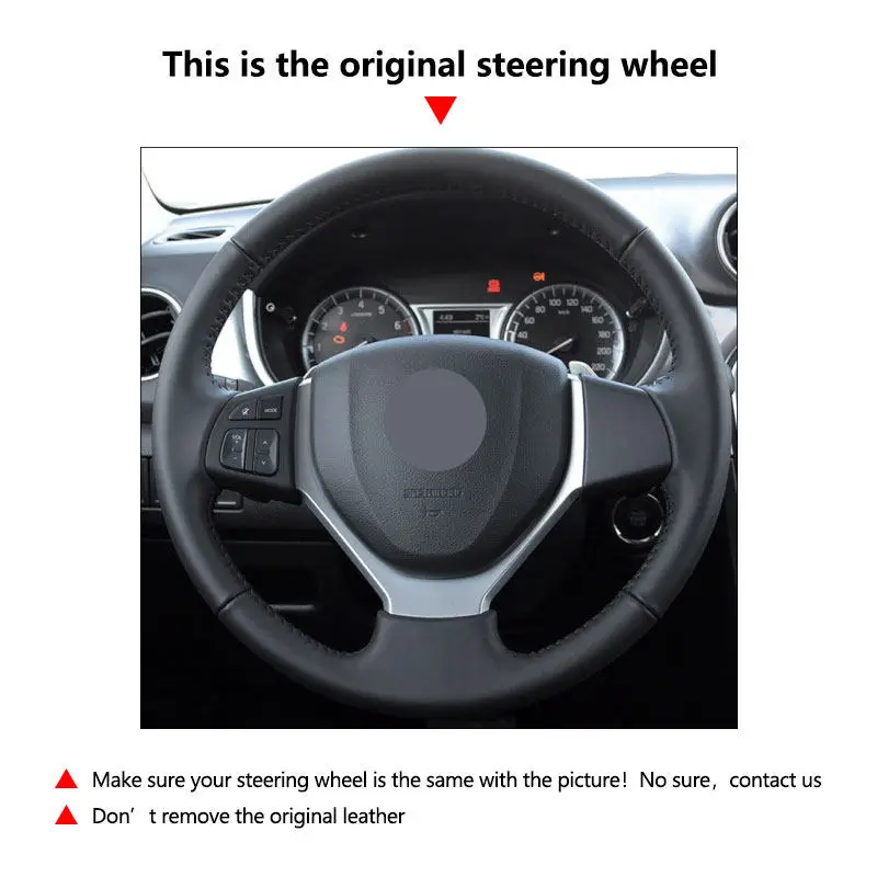 Handgeflecht Autozubehör Lenkradbezug Lederbesatz für Suzuki Swift 2011–2017 SX4 S-CROSS Celerio Vitara 2015–2019 – Detail 1