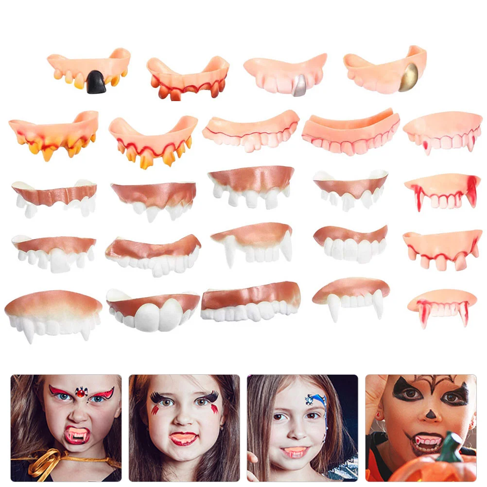 

24 Pcs Roleplay Costume Halloween Dentures Ugly Teeth Cosplay Props Demon for Horrific Scary Zombie Fake Funny Child