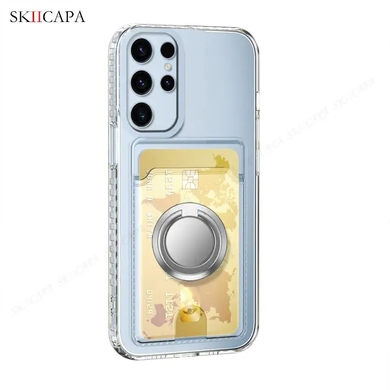 Clear Phone Case with Ring Holder and Wallet Card Slot - Soft Back Cover