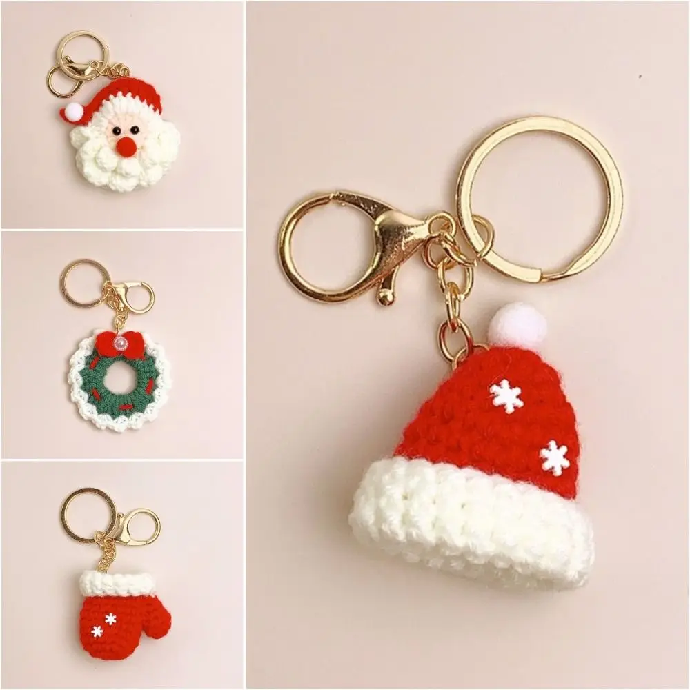 Christmas Mini Knitted Hat Keychains Knitted Gloves Christmas Hat Pendant Hat Hand-woven Christmas Gloves Keyrings New Year