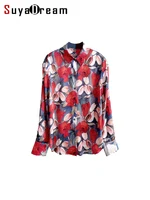 SuyaDreamm, Woman Printed Shirts, 100%Real Silk, Turn Down Collar, Floral Blouses, 2025 Spring Summer Elegant Top