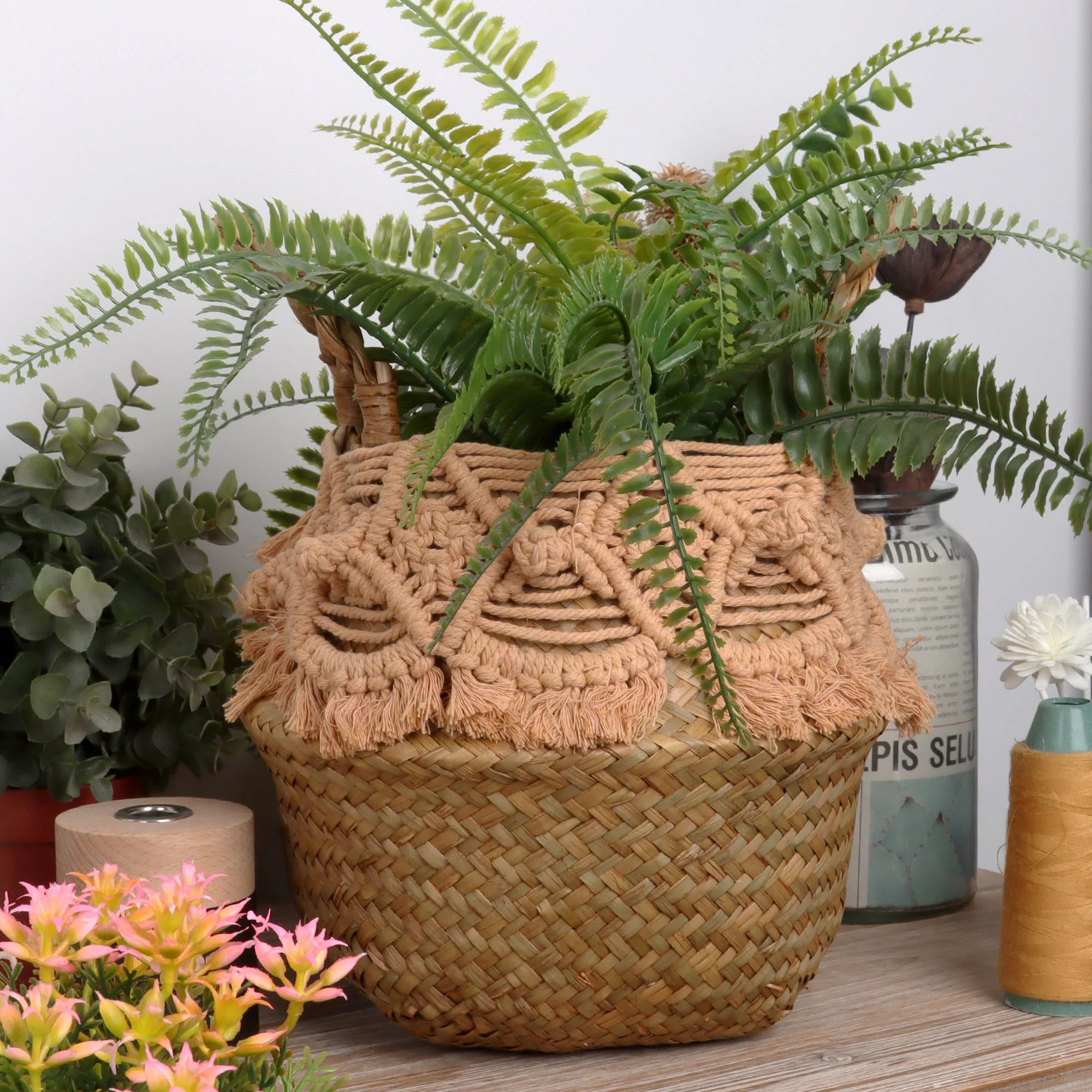 Cestas De Mimbre Decorativas Rattan Basket Bohemian Tassel Wicker Basket Garden with Macrame Tassel Home Organizer Panier Osier 6