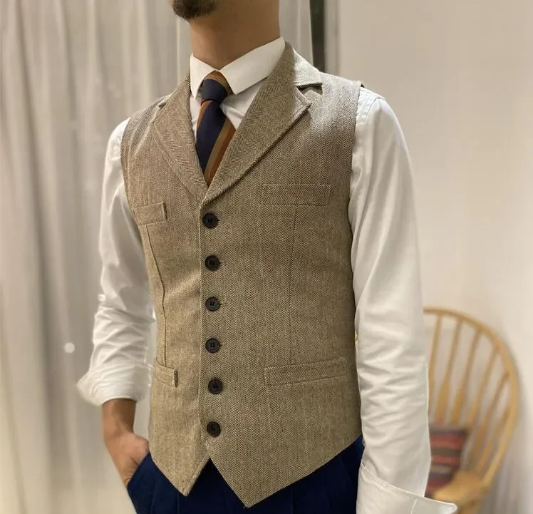 Wool Groom Vest Groom\'s Suit Vest Tweed Business Suit Jacket Formal Party Prom Groom\'s Wear  Vest Men\'s Wedding Tuxedo Waistcoat