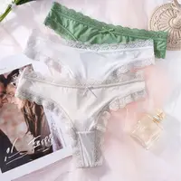Culotte confortable sans couture en soie glacée, string en coton avec nœud en dentelle, sous-vêtements taille basse, culotte d'été pour femmes et filles 2