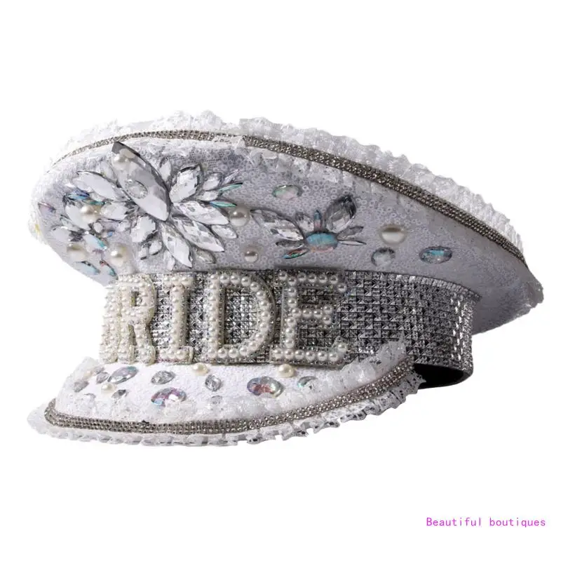 

Stage Captain Hat Crystal Hat for Male Female Dancing Comedian Actor DropShip