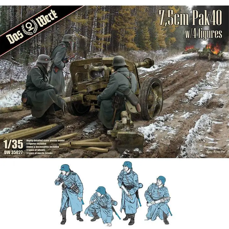 

DAS WERK DW35027 1/35 Scale German 7,5cm Pak40 with 4 Figures Plastic Model Kit