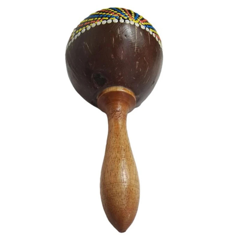 Coconut Shell Sand Hammer Shaker Hand Rattle Percussion Musical Instrument Toy for Boys And Girls