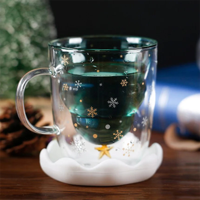 Double-Layer Borosilicate Insulated Transparent Mugs Christmas Gift Mugs Creative Healthy Heat-Resistant Tea Juice Milk Christma