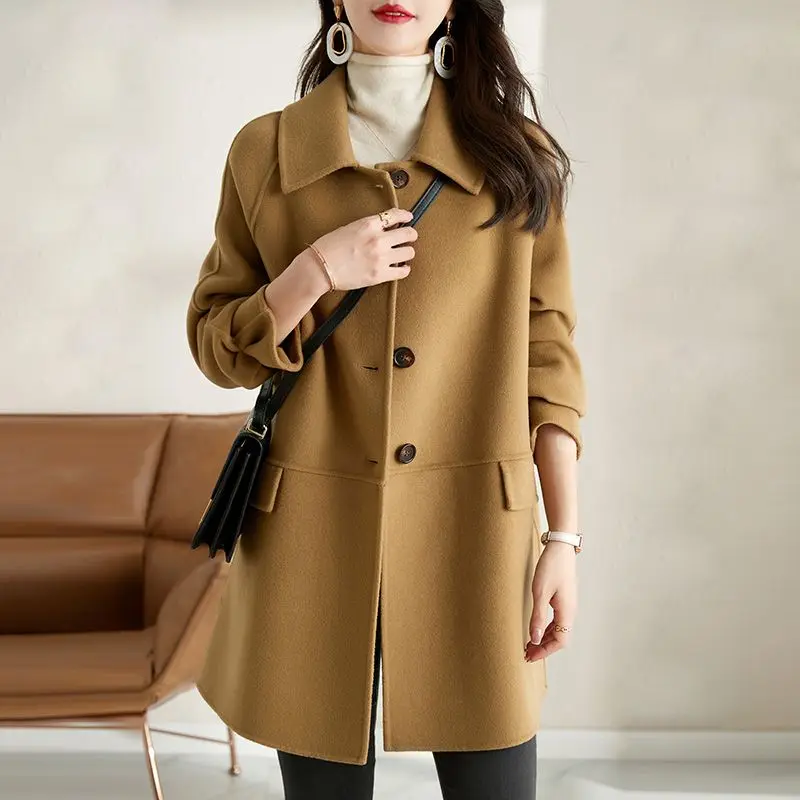 

Trench Coat for Women Elegance Wool Coat Women Solid Color Single-breasted Tweed Jacket New in Autumn Winter Clothes Office Lady