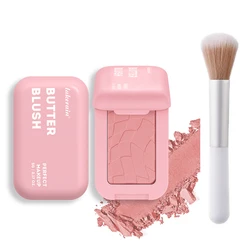 12HR Wear Vegan Powder Blush - Professional Makeup in Powder Pink Cream (Color3 and brush)