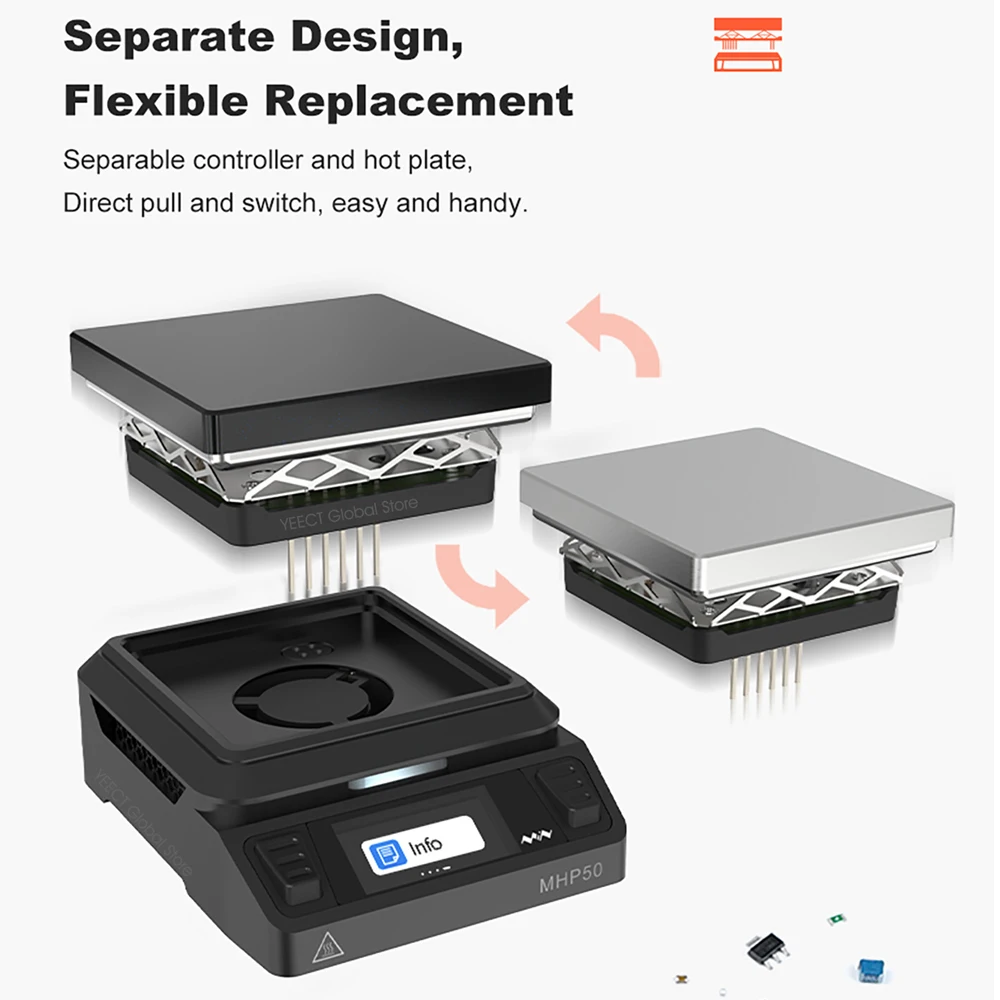 MINIWARE MHP50 Mini Hot Plate Preheater 50*50mm Heating Area Constant Temperature Heating Table 350℃ Intelligent Heating Tool 5