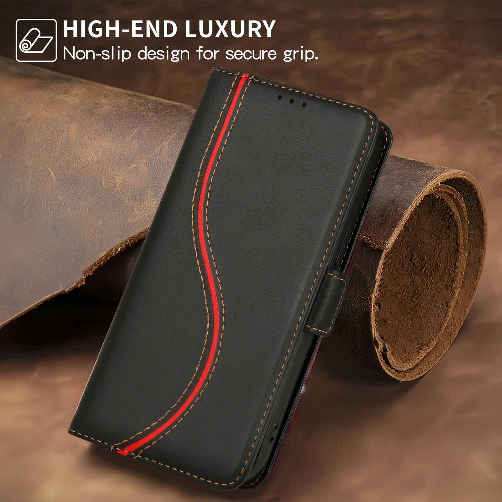 Leather Wallet Case Book - Elegant Flip Cover with Card Slots and Stand Feature
