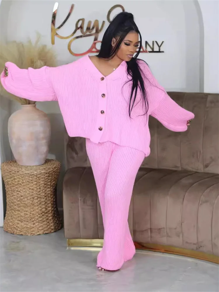 Wmstar Two Piece Set Women Sweater Fall Fitness Outfit Loose Stretch Knitted Top  Pants Set Matching Wholesale Dropshpping 2024