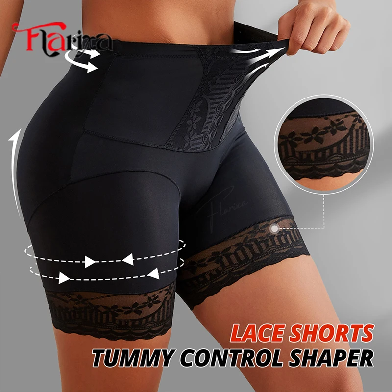 Flarixa Lace Safety Shorts High Waist Shaper Panties Belly Compression for Woman Boxers Thighs Shapewear Shorts Anti Chafing safety shorts high waist shorts high waist panties lace panties high waist underwear