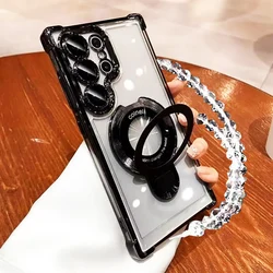 Premium Shockproof Magsafe Magnetic Bracelet Case - Clear Cover Holder for Tecno Spark Go 2022 (Black)