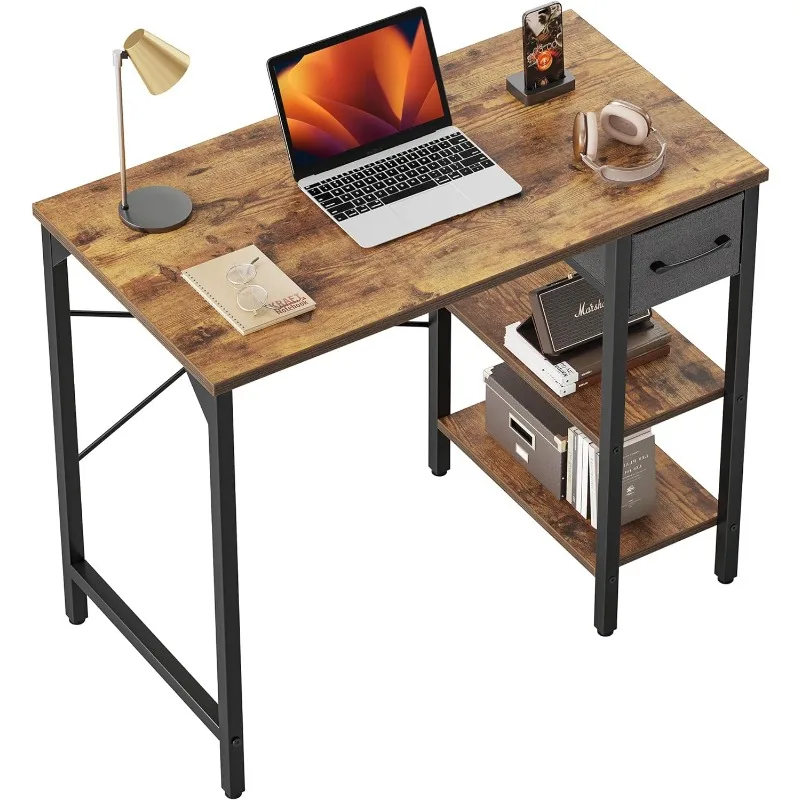 CubiCubi Computer Desk, 35 Inch Small Home Office Desk with Drawer Storage Shelves for Small Space, Writing Study Desk