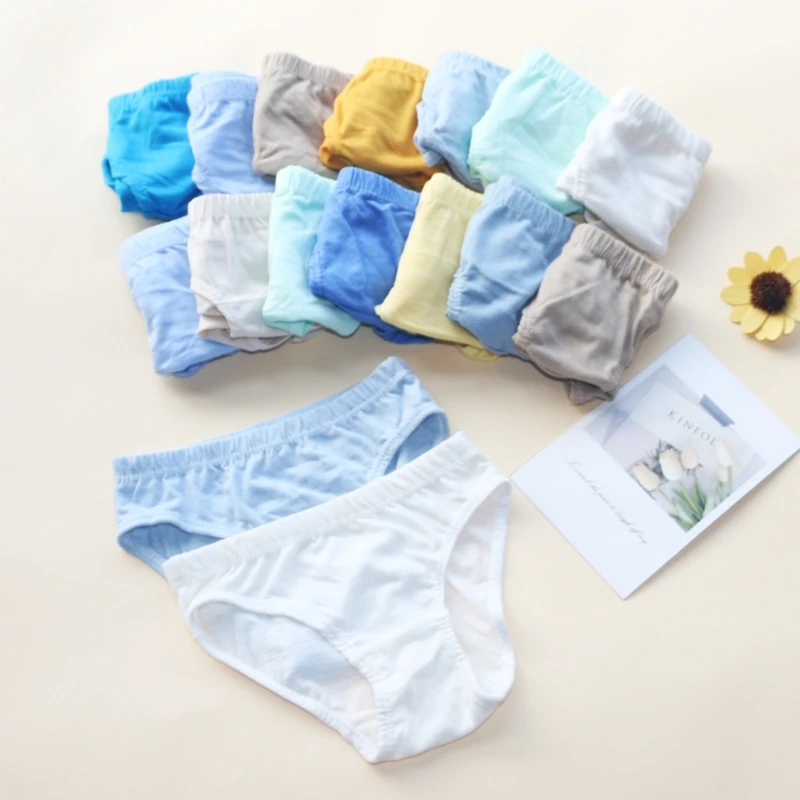 12Pc/Lot Cotton Solid Color Children's Underwear Briefs Boys Panties Suit 1-12Years