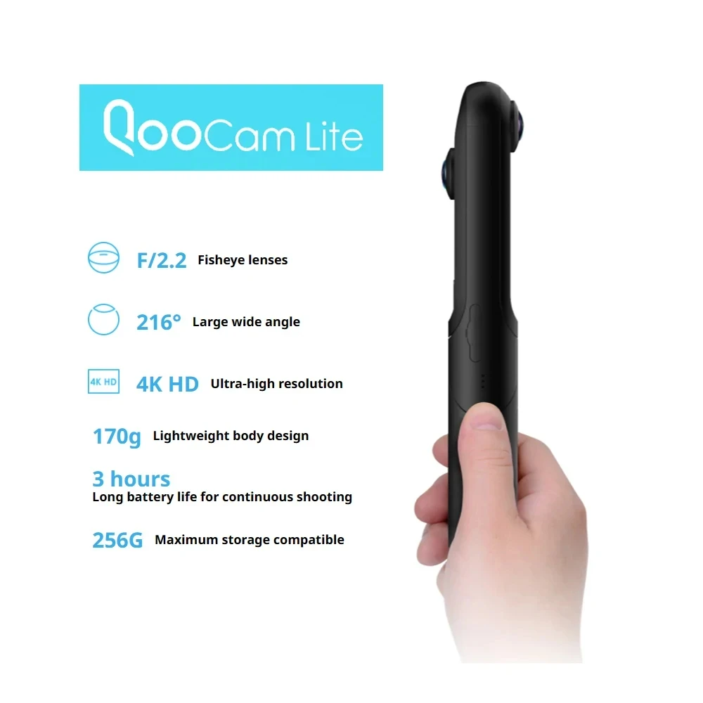 Camera 4K UHD 비디오 녹음기 3D 액션 KanDao QooCam Cucum 360 ° 모션 카메라, 3D VR 카메라 FOV 216 ° F/2.2 어안 렌즈