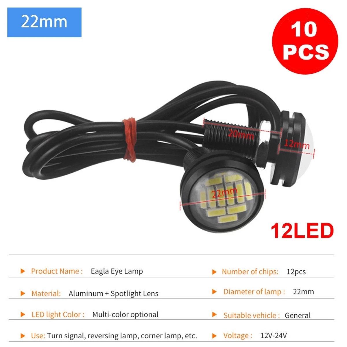 10pcs 18mm/22mm 자동차 독수리 눈 DRL Led 주간 러닝 라이트 LED 백업 반전 주차 신호 자동차 램프 차량용