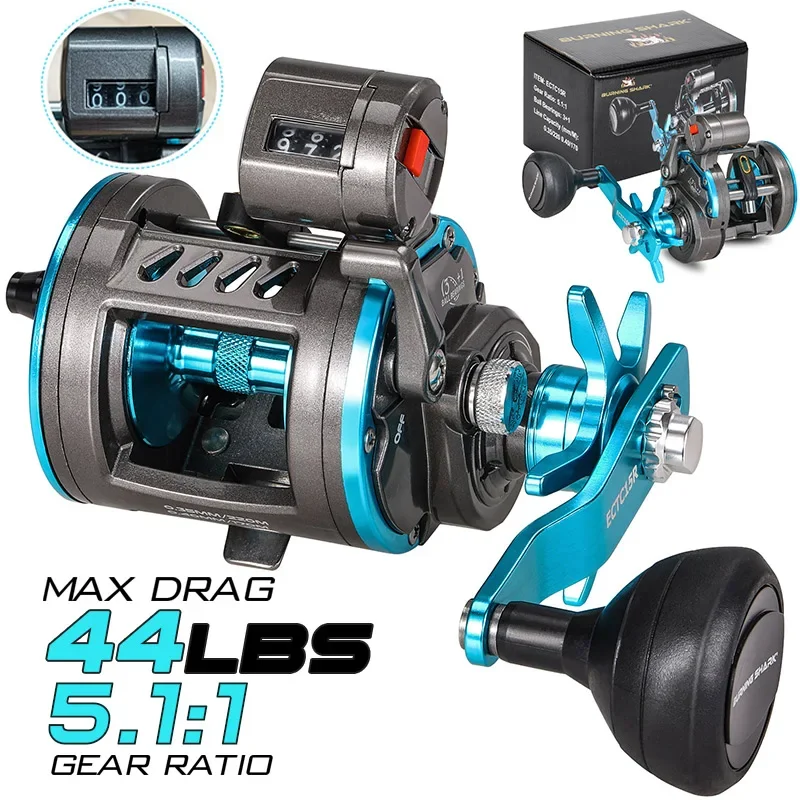 Sougayilang Line Counter Fishing Reel Conventional Level Wind Trolling Reel  for Sea Bass Grouper 5.2:1/3+1BB Max Drag 25Kg Pesca - AliExpress