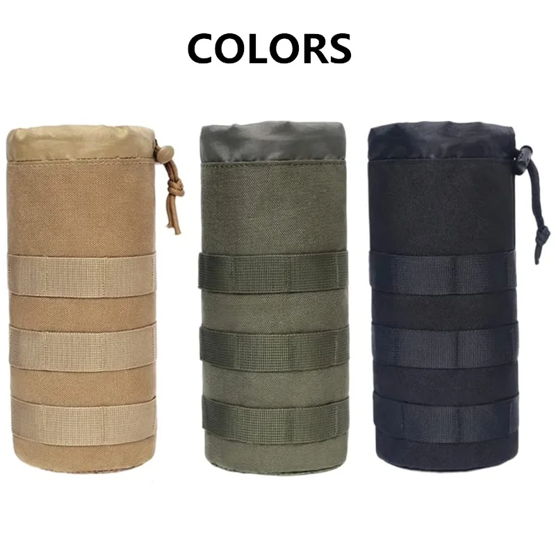 Tactical Molle Water Bottle Bag Outdoor Camping Hiking Drawstring Holder Multifunction Bottle Storage Pouch Pocket 6