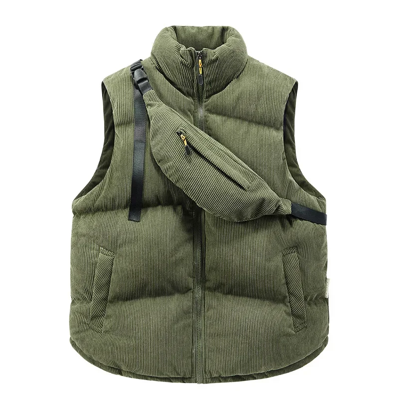 Korean Winter Vest Fashion Harajuku Waistcoat Sleeveless Men Warm Thick Jacket With Backpack Corduroy Men's New Autumn Coats