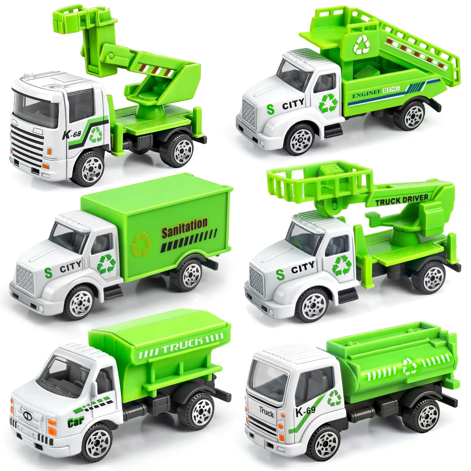 6팩 다이캐스트 자동차 장난감 부활절 바구니 선물, 미니 합금 쓰레기차 장난감, 어린이용 쓰레기차 놀이 자동차 세트