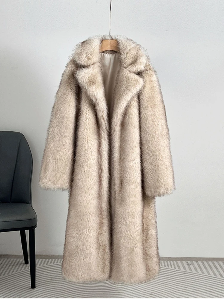 ZADORIN 2025 Luxury Gradient Long Fluffy Faux Fur Coat Woman Lapel